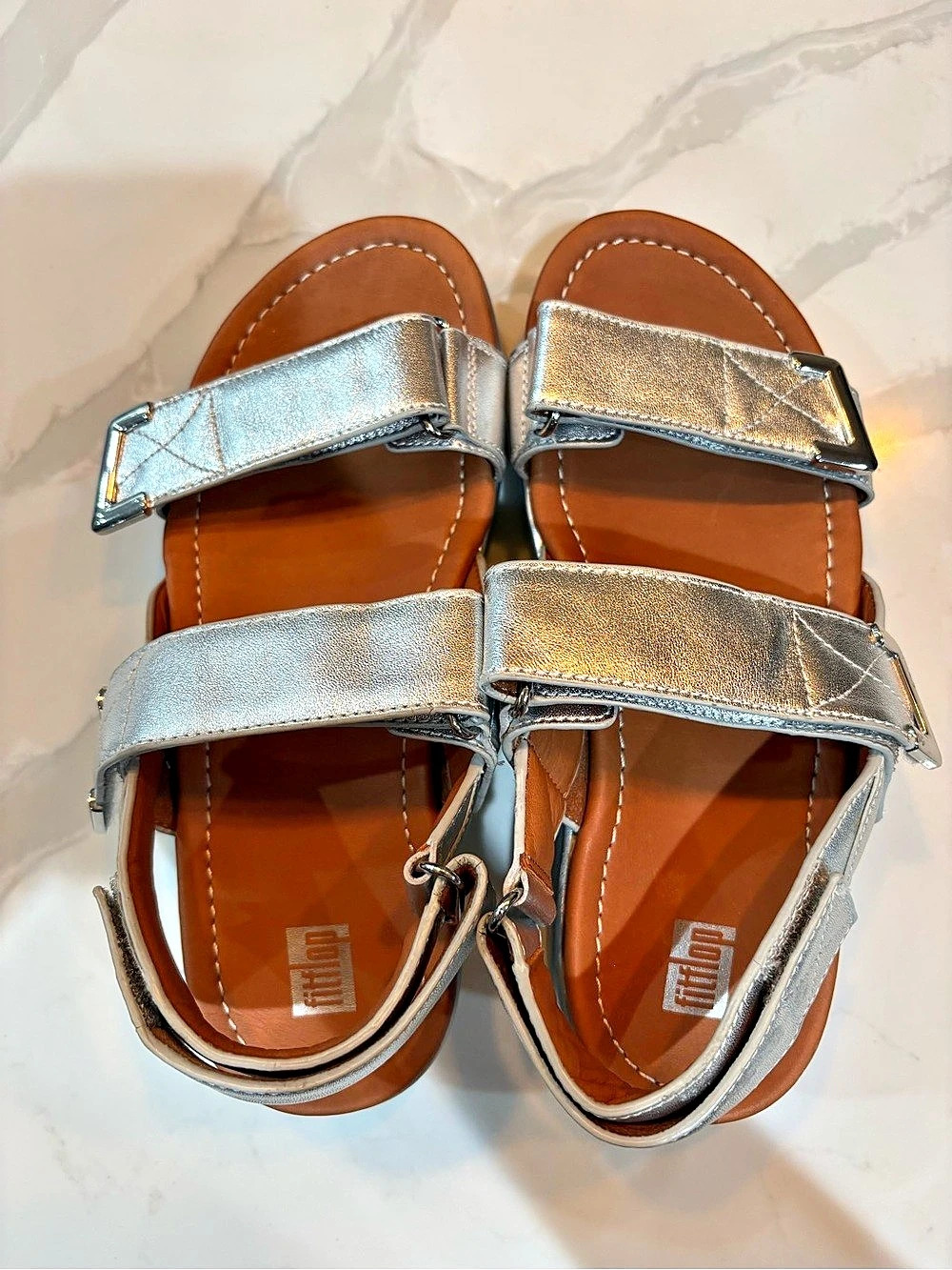 FitFlop Lulu Sleek Adjustable Back-Strap Sandal Leather Sandals Silver US 07